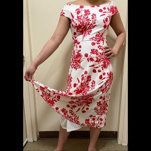 🌹▫️Calvin Klein Red And White Off The Shoulder Dress▫️🌹